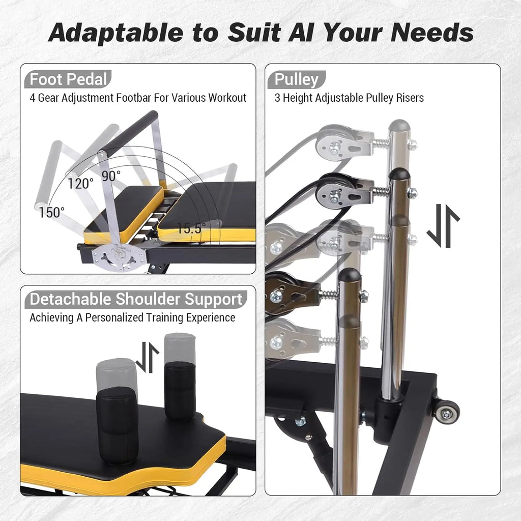 Foldable Reformer Pilates Machine, Compact Pilates Reformer Core Bed Equipment with Resistance Cords for Home Gym Workout