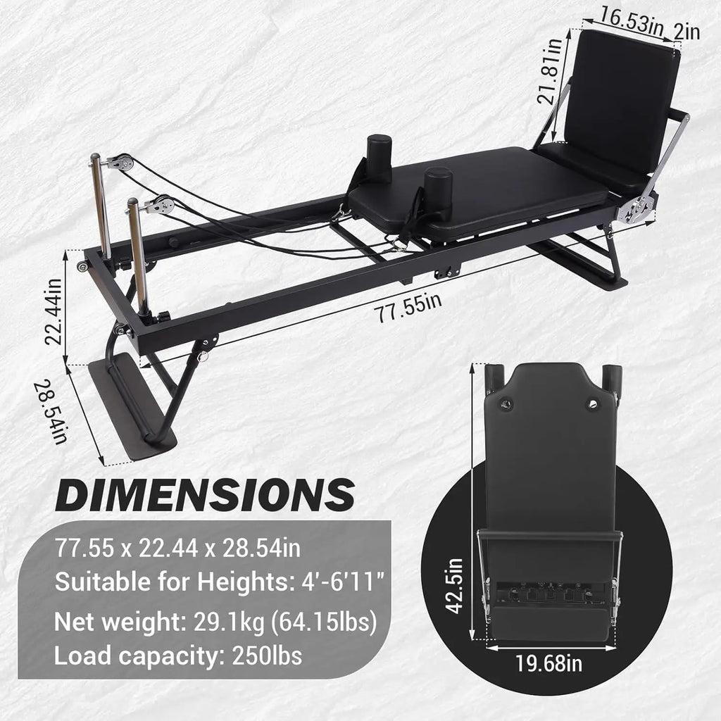 Foldable Reformer Pilates Machine, Compact Pilates Reformer Core Bed Equipment with Resistance Cords for Home Gym Workout