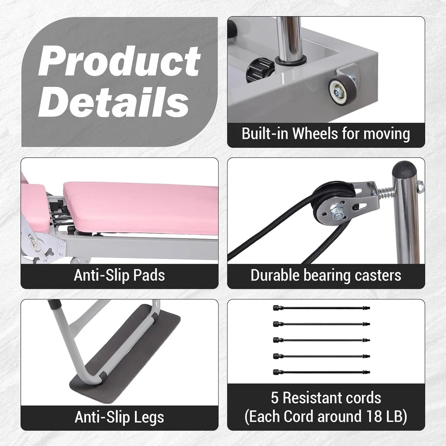 Foldable Reformer Pilates Machine, Compact Pilates Reformer Core Bed Equipment with Resistance Cords for Home Gym Workout