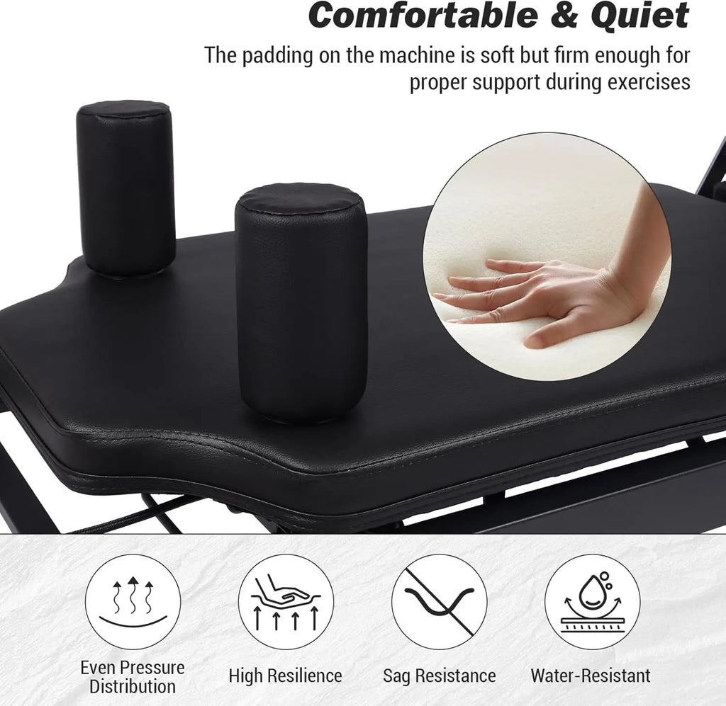 Foldable Reformer Pilates Machine, Compact Pilates Reformer Core Bed Equipment with Resistance Cords for Home Gym Workout