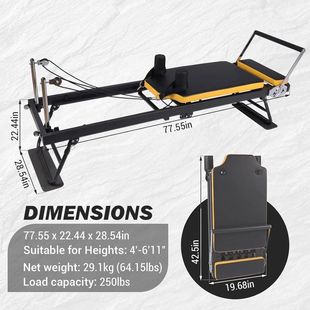 Foldable Reformer Pilates Machine, Compact Pilates Reformer Core Bed Equipment with Resistance Cords for Home Gym Workout