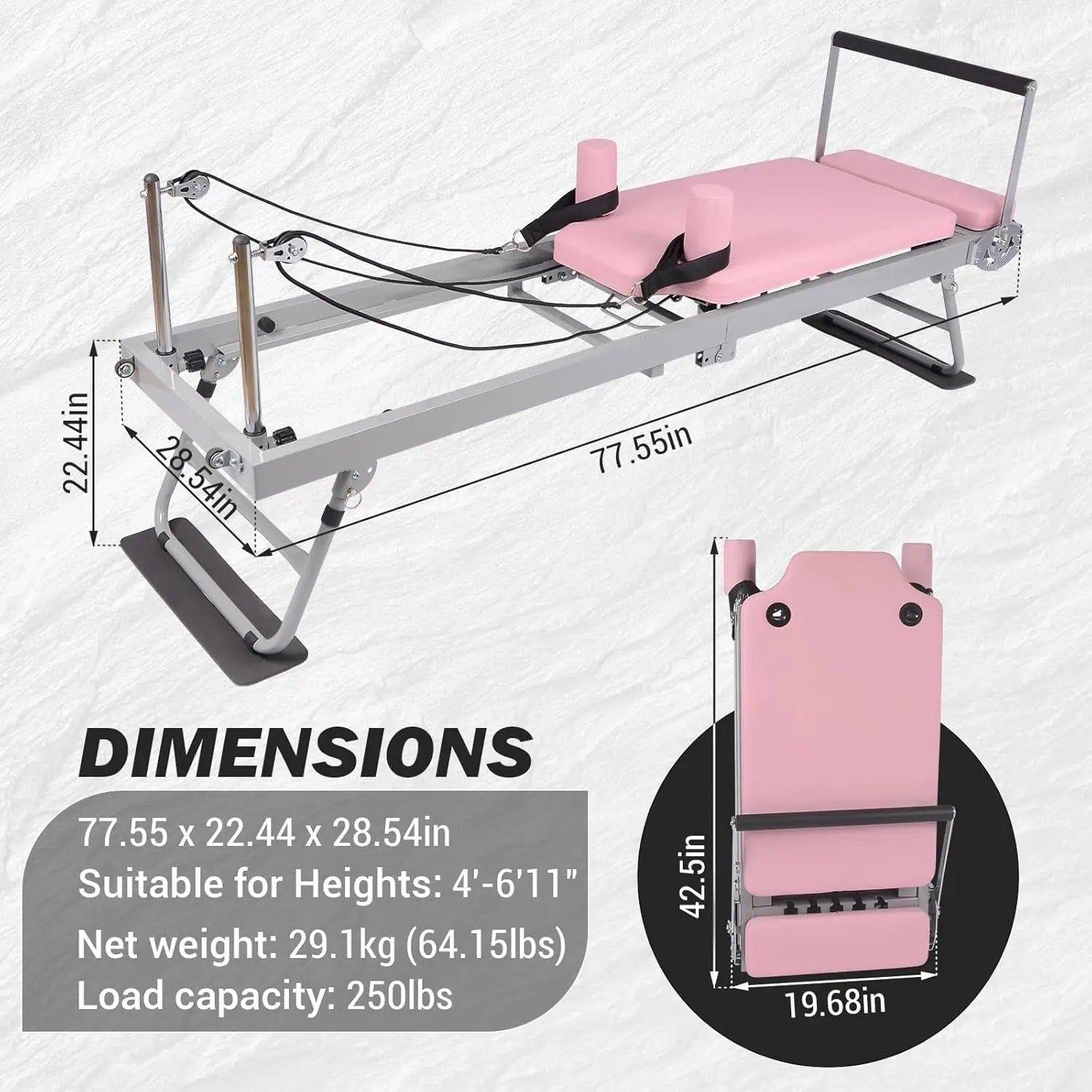 Foldable Reformer Pilates Machine, Compact Pilates Reformer Core Bed Equipment with Resistance Cords for Home Gym Workout